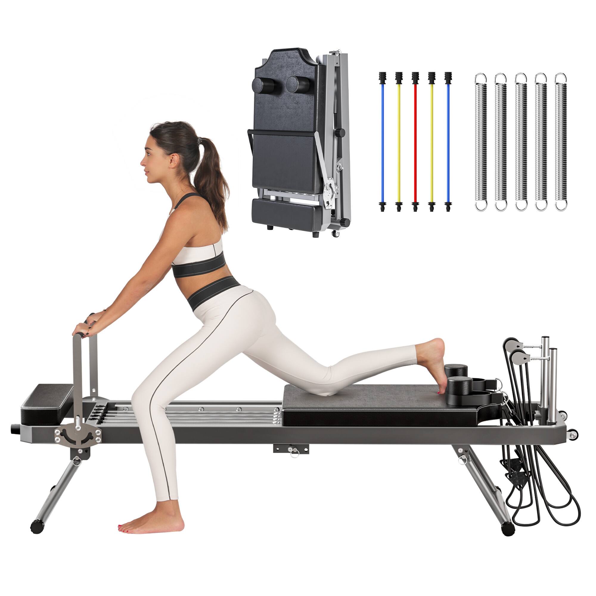 Brick Attic - Foldable Pilates Reformer Machine for Home Gym Workout, Multifunctional Yoga Pilates Fitness Equipment - Black