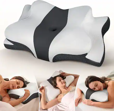 Front. FINEAK - True Cooling Orthopedic Neck Pillow for Pain Relief & Support - Dark Grey.