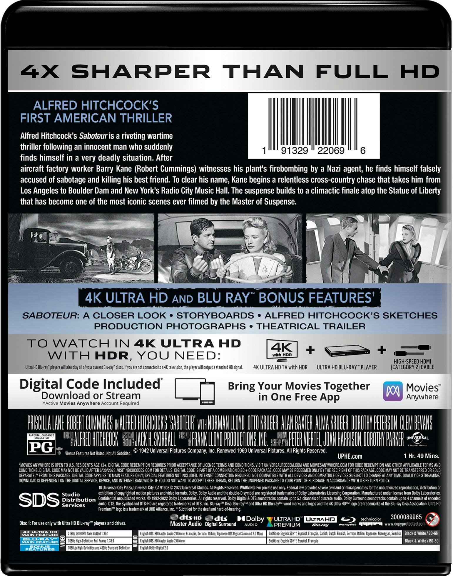 Back. Saboteur   - 4K Blu-Ray.