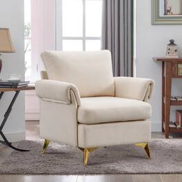 Bestier - Linen Arm Chair with Tufted Cushion and Lumbar Pillow - 31.1" Wide - Beige