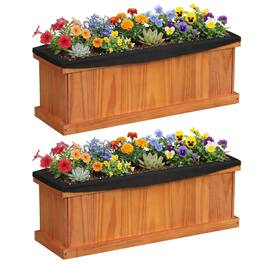Gymax - 2PCS Wood Raised Garden Bed w/Drainage Holes & Liner for Growing Flowers Herbs - Orange