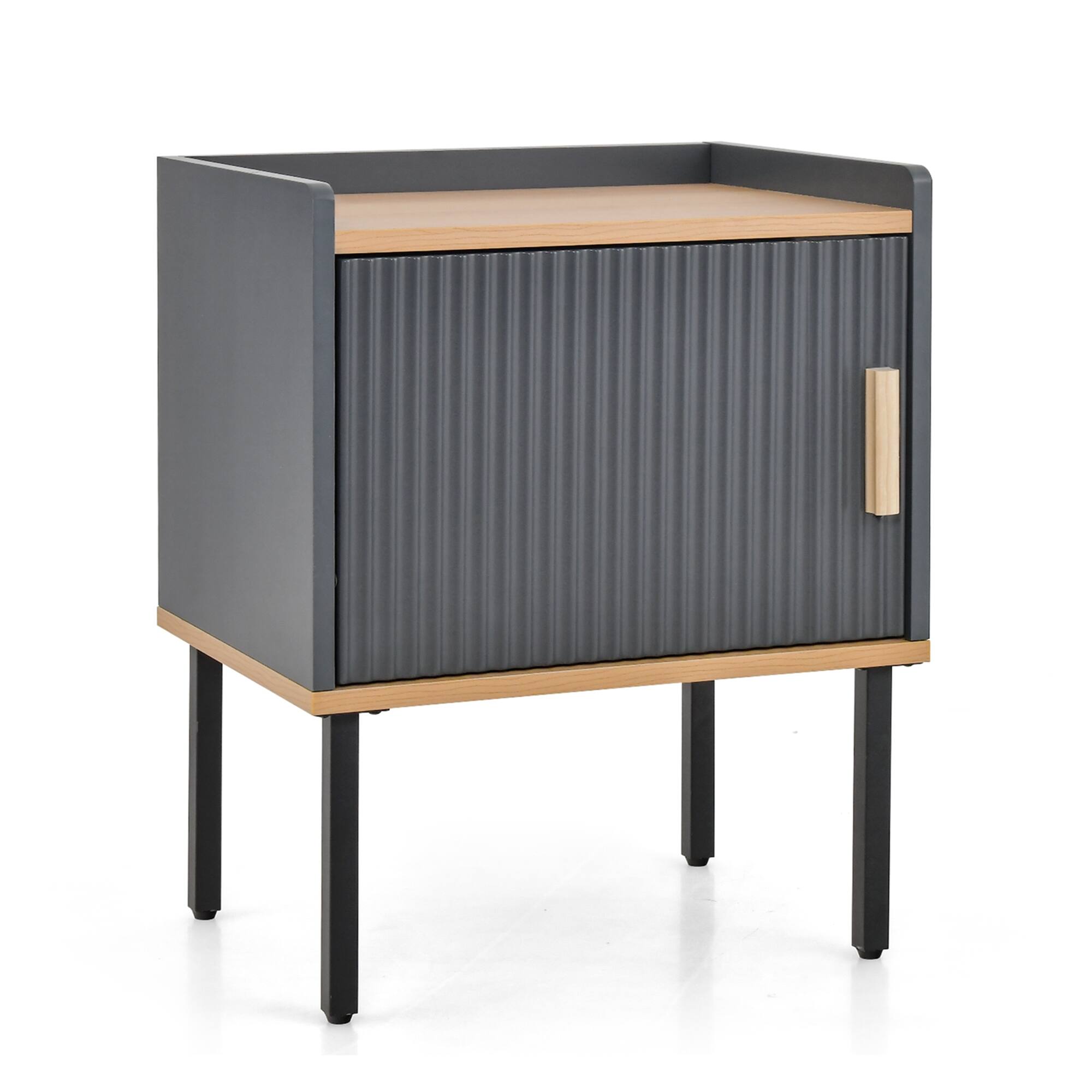 Alt View 19. Costway - Nightstand Bedside End Table with Door Cabinet for Living Room Bedroom Grey - Gray/Natural.