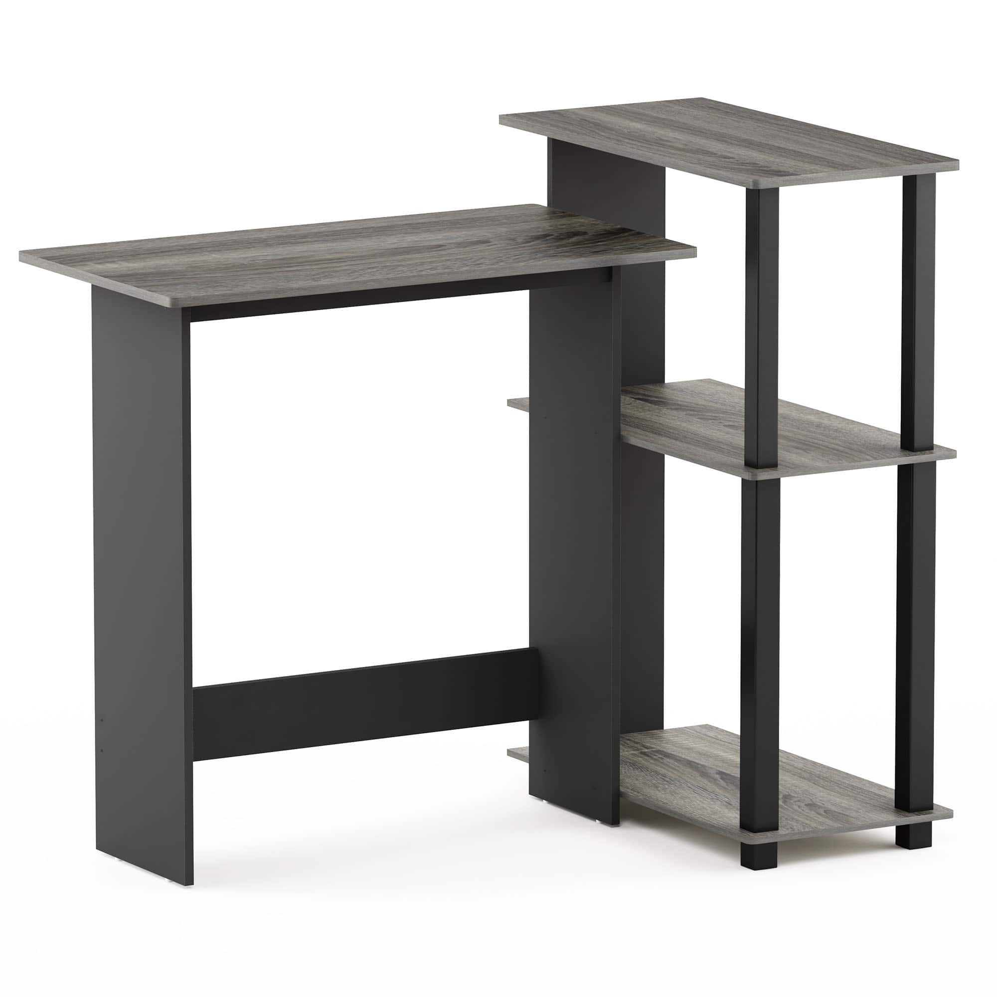 Furinno - Abbott Corner Computer Desk with Bookshelf - French Oak/Black