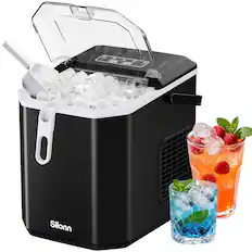 Front. Silonn - Compact Countertop Ice Maker, Portable with Carry Handle & Self-Cleaning Function, High Output 26 lbs Per Day - Black.