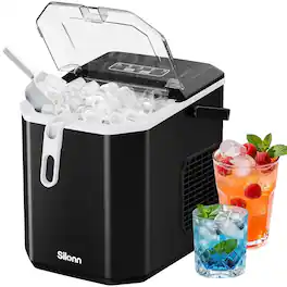 Silonn - Compact Countertop Ice Maker, Portable with Carry Handle & Self-Cleaning Function, High Output 26 lbs Per Day - Black