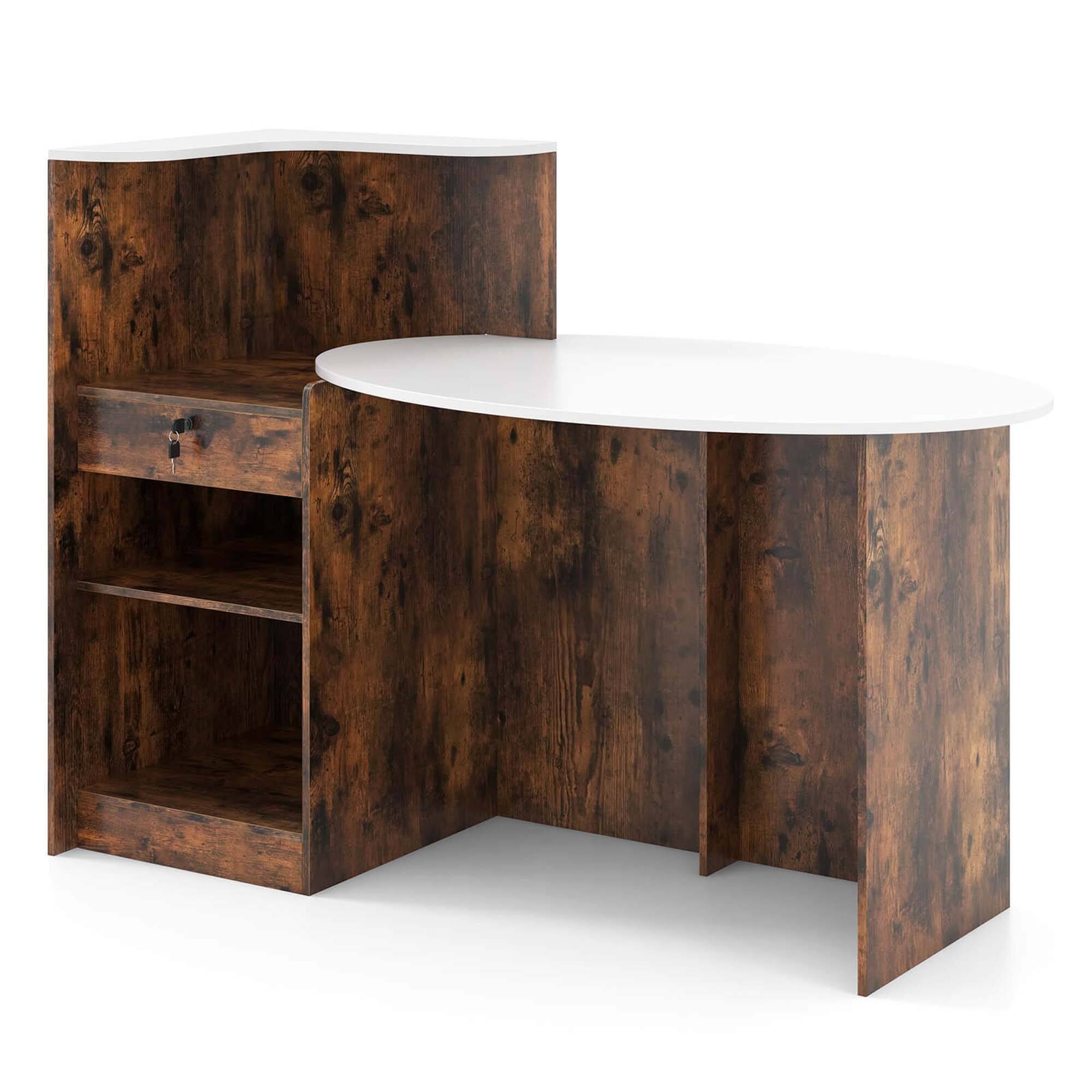 Alt View 9. Costway - Costway Reception Desk with Lockable Drawer & Adjustable Shelf Oval Tabletop for Store White - White.