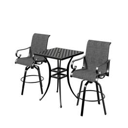 Mondawe - 3-Piece Outdoor Dining Set with Swivel Chairs - Black+Grey