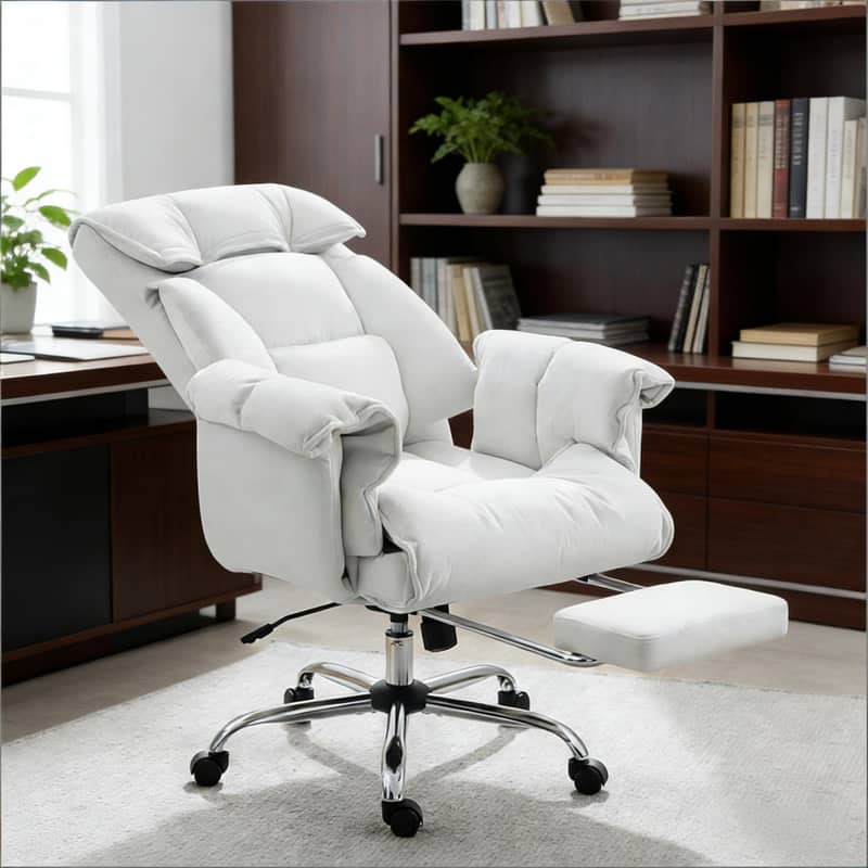 HTUTWOO - Executive Office Chair with Foot Rest,High Back Computer Chair, Adjustable Swivel Desk Chair for Home Office Work Study - White