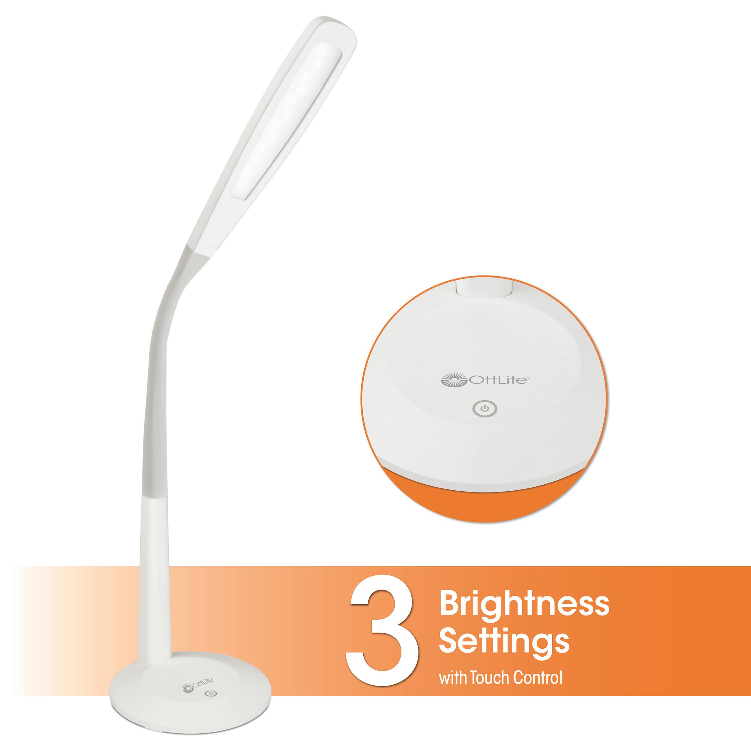 The text on the image reads "OttLite 3 Brightness 3 Settings with Touch Control."