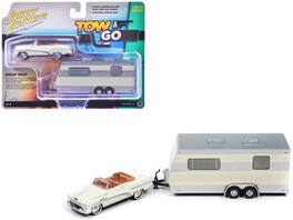 1953 Buick Super with Travel Trailer Limited Edition "Tow & Go" Series 1/64 Diecast Model Car by Johnny Lightning - Cream