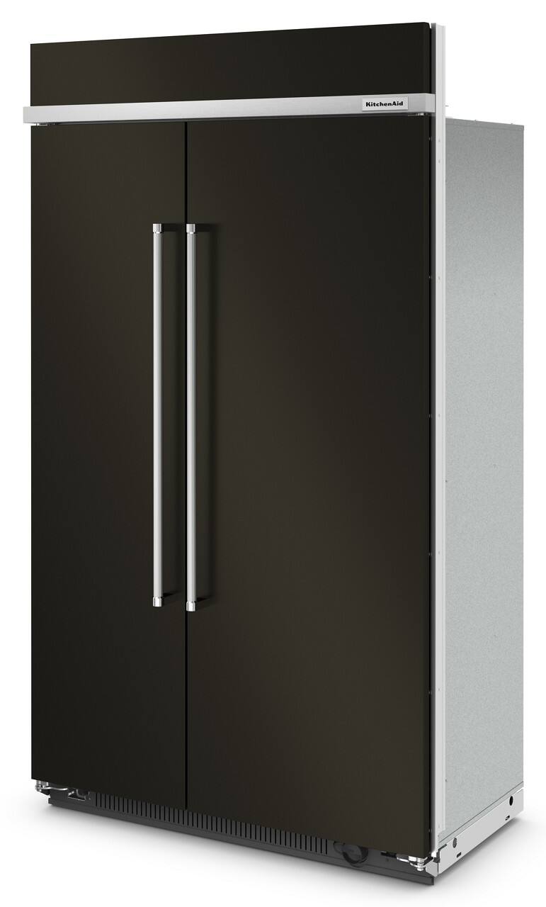 Left. KitchenAid - 30 Cu. Ft. Side-by-Side Refrigerator with Under-Shelf Prep Zone - Black Stainless Steel with PrintShield Finish.