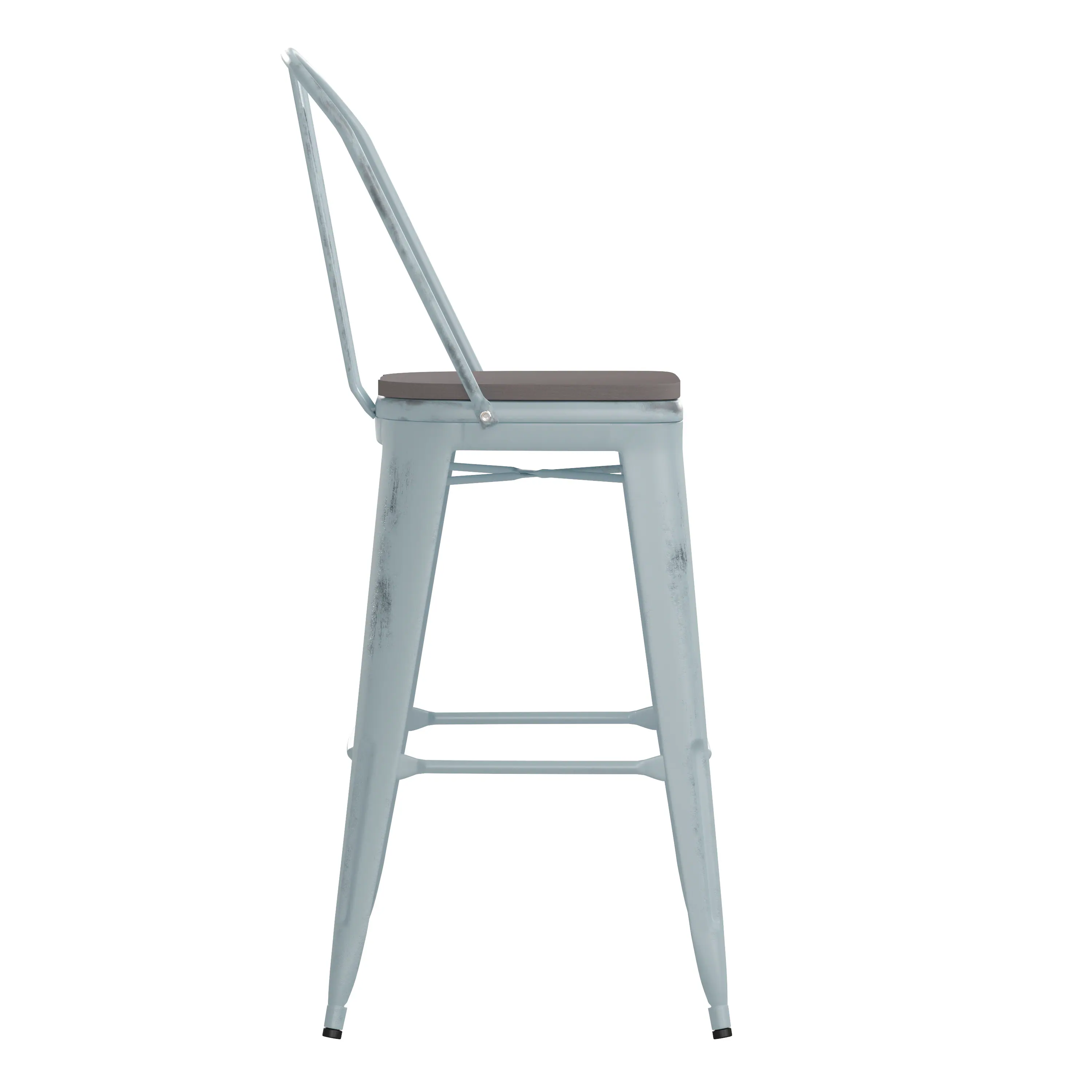 Alt View 9. Emma + Oliver - Nova Distressed Metal Stools with Backs and Polystyrene Seats for Indoor/Outdoor Use - Gray Seat/Green-Blue Frame.