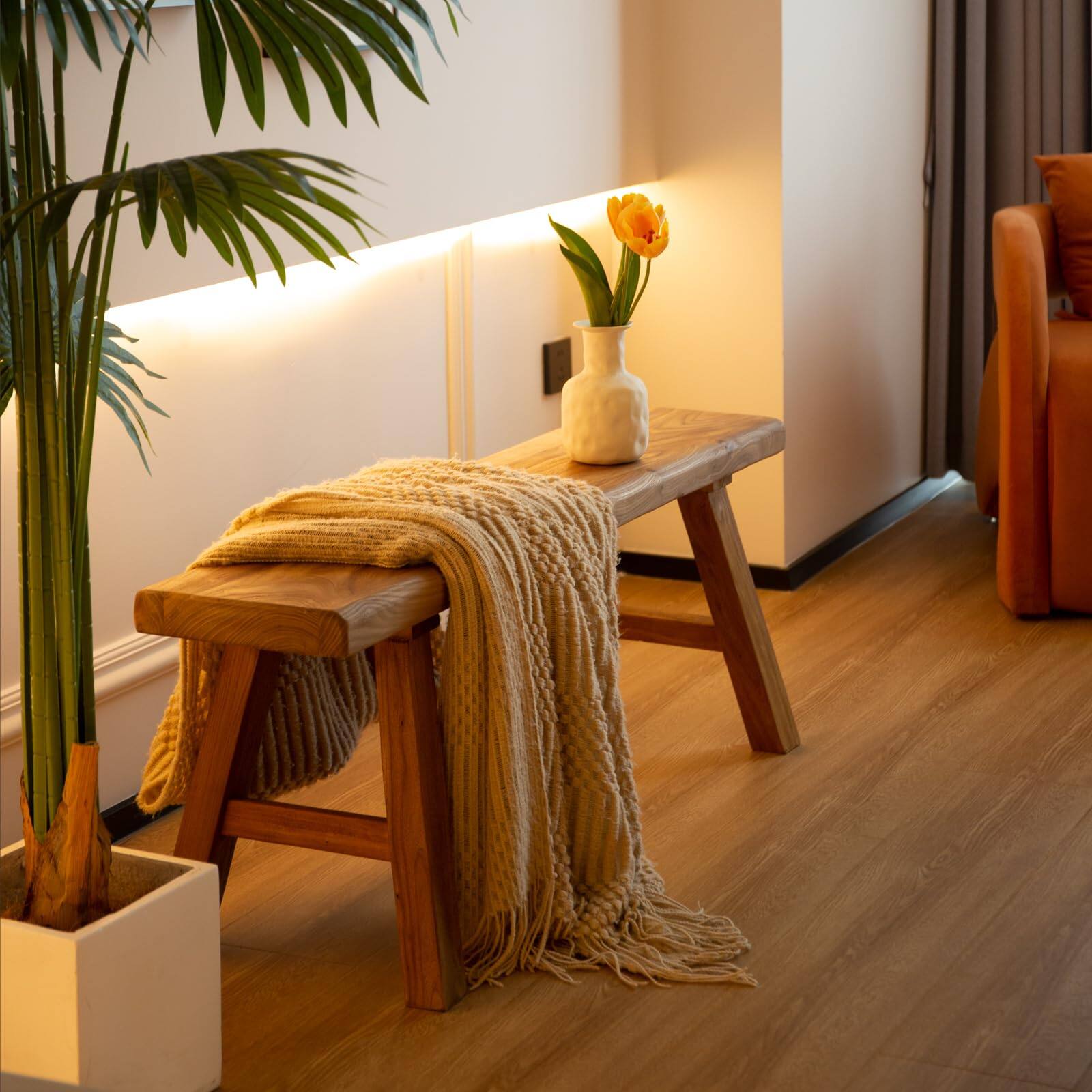 Alt View 4. JETRANSPORT - Wooden Bench Indoor - Rustic Farmhouse Narrow Entryway With Slim Skinny Design Solid Wood For Dining Room - 31 5in.