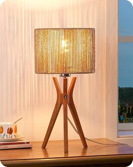 Stamp n Camp - EDISHINE Mid Century Table Lamp 17.5" Tripod Bedside Lamp with Color Light Base & Linen Lampshade Nightstand Lamp - Vertical Stripes