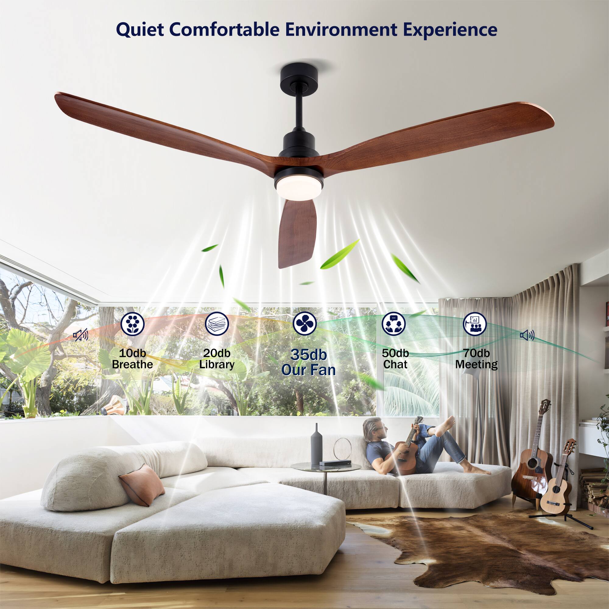 Quiet Comfortable Environment Experience

10db Breathe  
20db Library  
35db Our Fan  
50db Chat  
70db Meeting