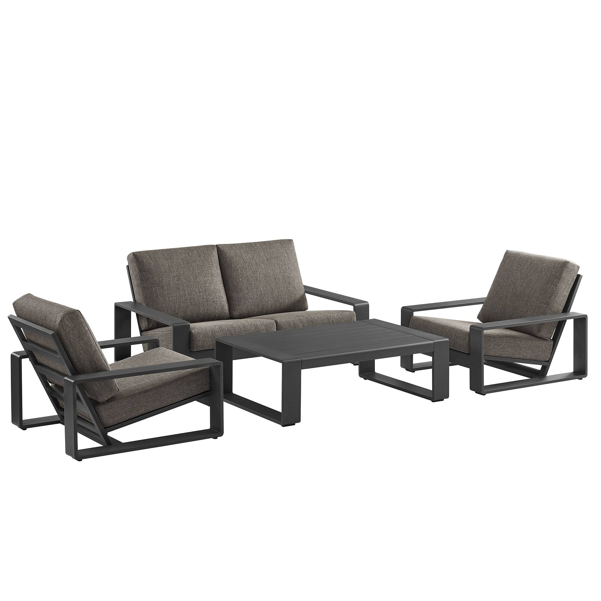Left. Modway - Lirienne 4-Piece Outdoor Patio Aluminum Furniture Set - Powder-Coated Frame, Foam-Cushioned Seats - Smoke.
