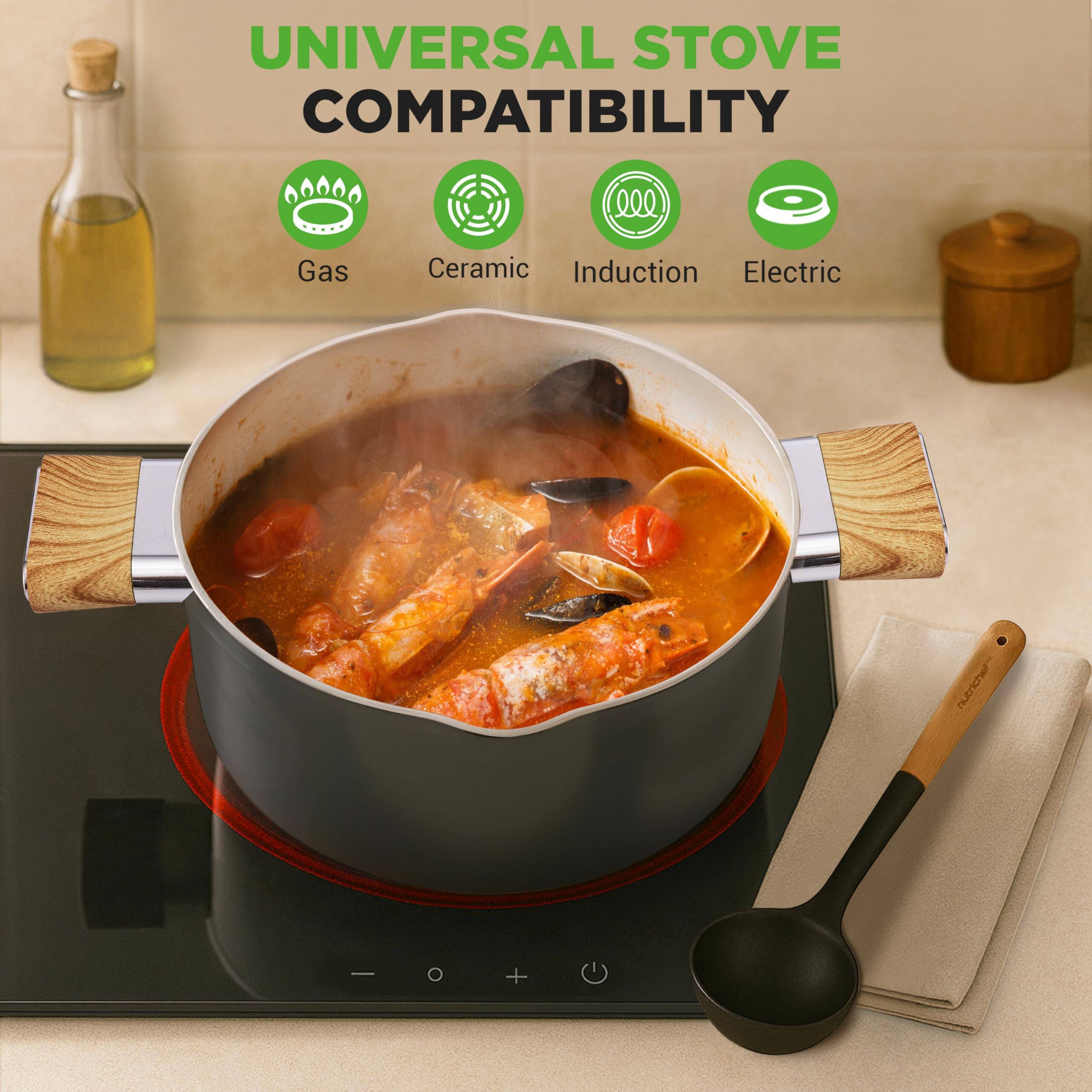 UNIVERSAL STOVE COMPATIBILITY

Gas  
Ceramic  
Induction  
Electric
