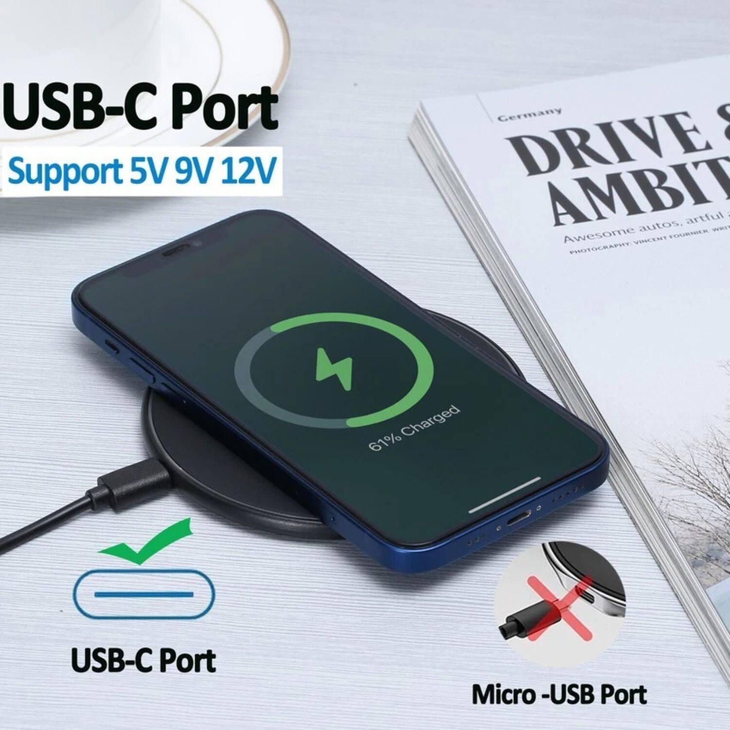USB-C Port  
Support 5V 9V 12V  

Germany  
DRIVE AMBITION  
Awesome autos, artful photography  
VINCENT FOURNIER  

USB-C Port  
Micro-USB Port  

61% Charged