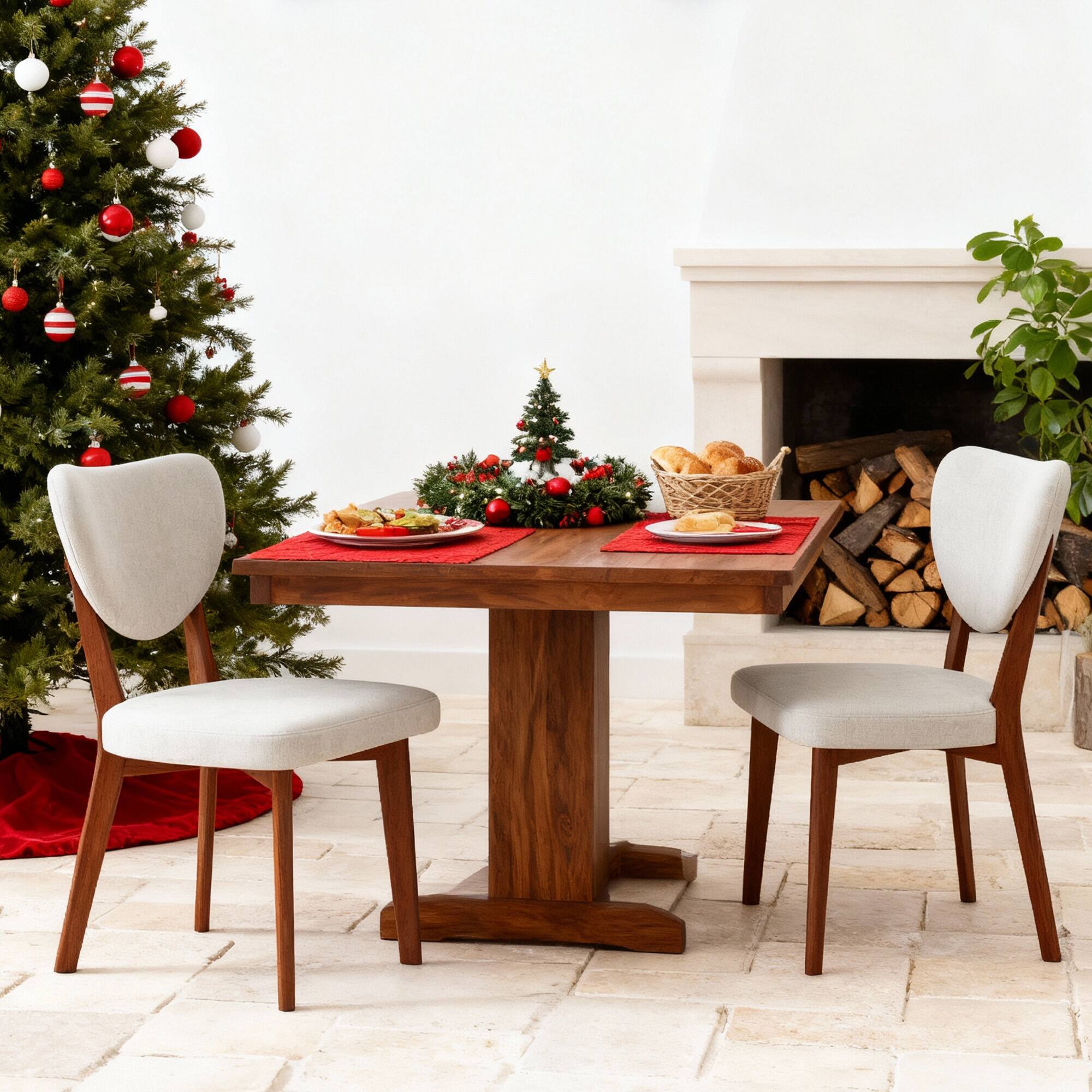 Front. Brick Attic - Wooden Dining Chairs, Modern Fabric Upholstered Kitchen Side Chairs with Foot Pegs Farmhouse Dining Room Chair, Set of 2 - Beige.