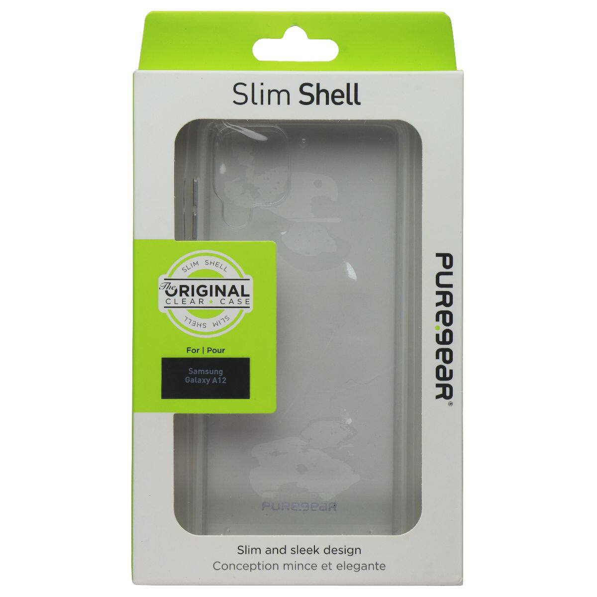 Slim Shell  
The ORIGINAL CLEAR CASE SHELL  
For | Pour Samsung Galaxy A12  
PUREgeaR  
Slim and sleek design  
Conception mince et élégante