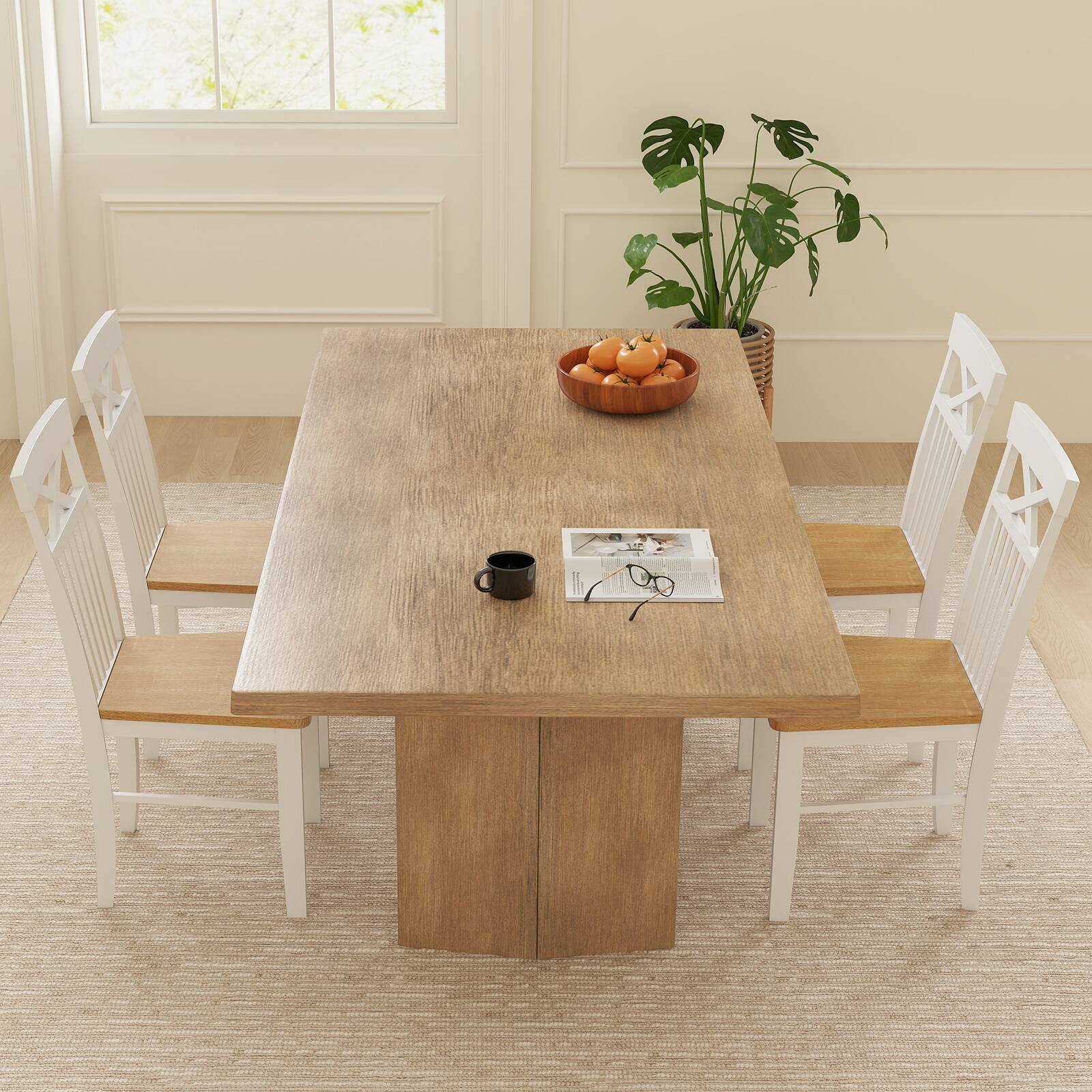 Alt View 8. Gymax - Gymax Farmhouse Dining Chair Set of 2 Wooden Kitchen Chair w/ Rubber Wood Frame - Natural, White.