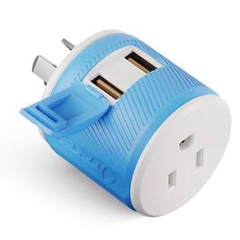 Orei - Australia, New Zealand & China Plug Adapter (Type I) – Dual USB & USA Input – Compact Adapter - Blue