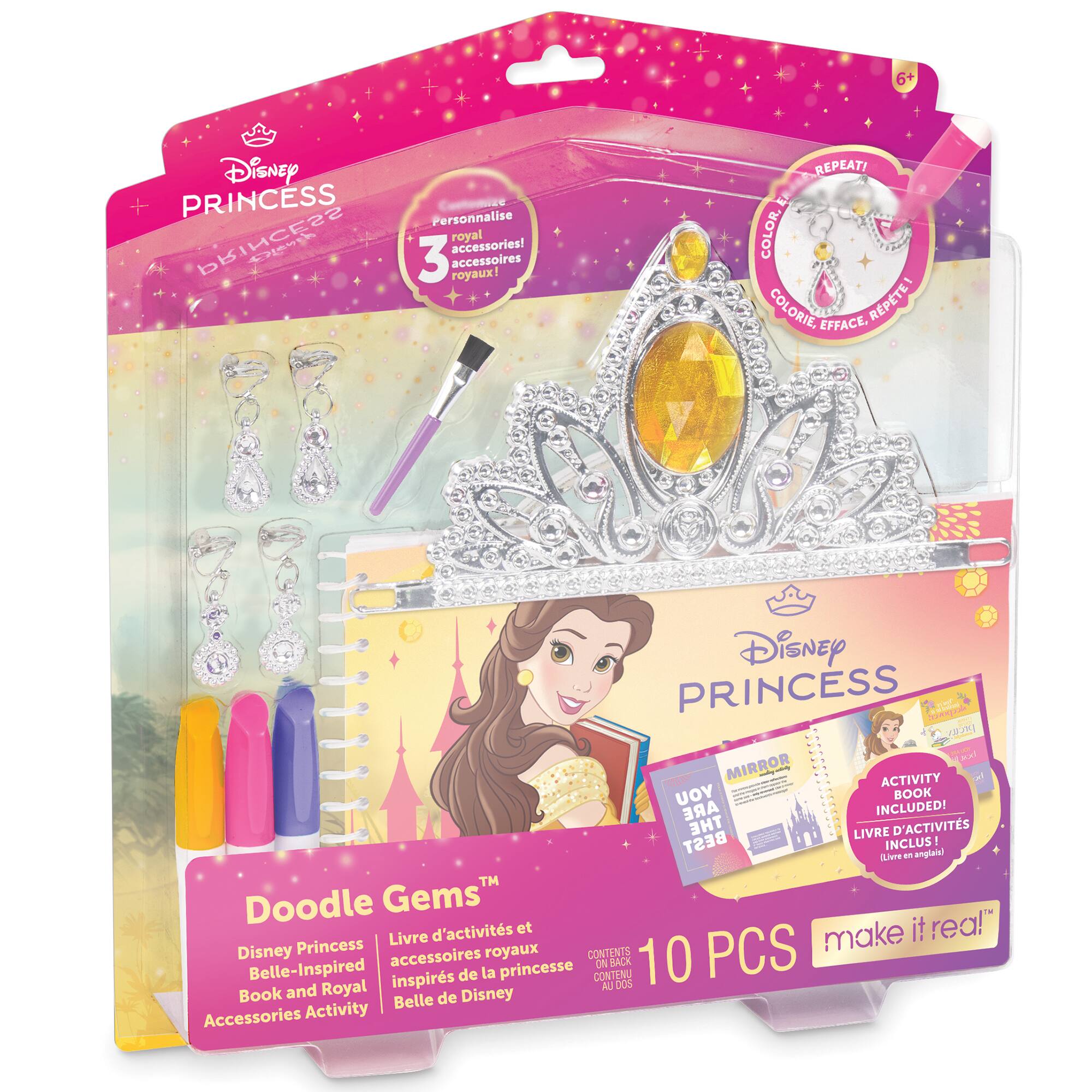 6+  
Disney PRINCESS  
Personnalise royal accessories! 3 accessoires royaux!  
REPEAT! COLOR, COLORIE, EFFACE, RPTE  
Disney PRINCESS With nong and MIRROR ACTIVITY BOOK INCLUDED! THE LIVRE D'ACTIVITS BEST INCLUS! | (Livre en anglais)  
Doodle Gems Livre d'activités et make it real!  
Disney Princess royaux CONTENTS Belle-Inspired accessoires princesse ON BACK 10 de la CONTENU and Royal inspirés AU DOS Book Belle de Disney Accessories Activity