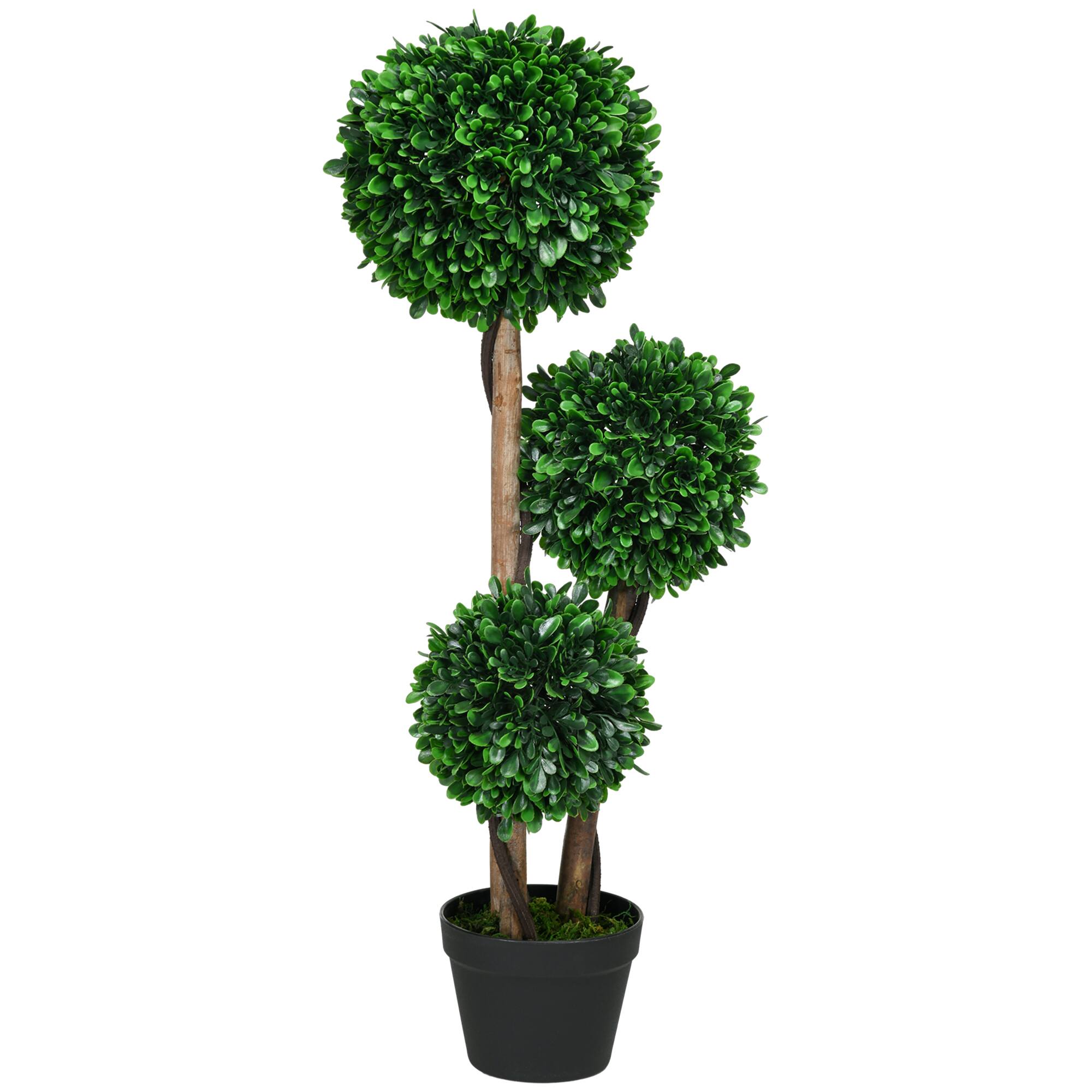 Front. Homcom - 3 Ball Boxwood Topiary Tree with Pot, Artificial Indoor Outdoor Plant for Home Decor, 3ft​ - Green.