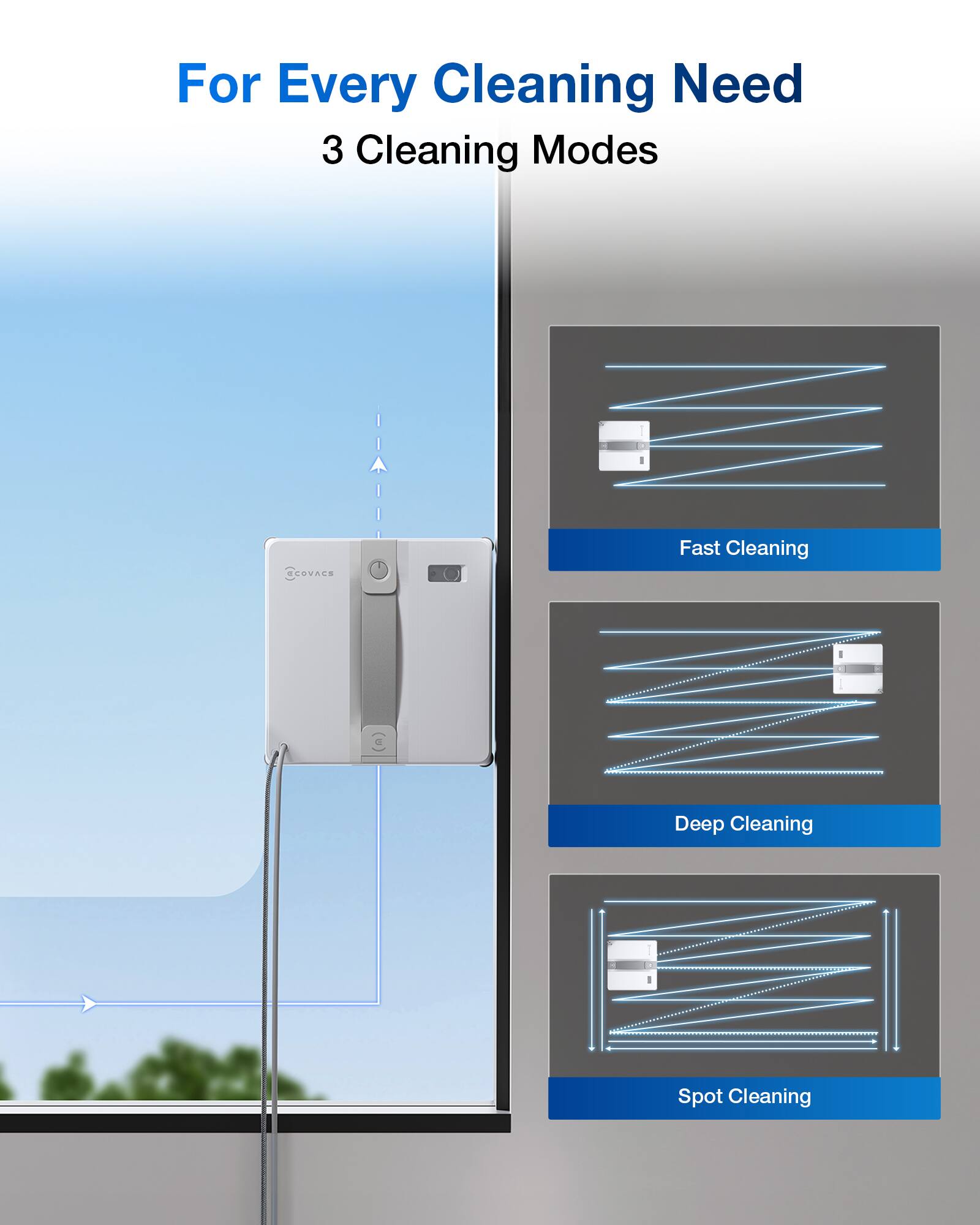 For Every Cleaning Need  
3 Cleaning Modes  

Fast Cleaning  
Deep Cleaning  
Spot Cleaning
