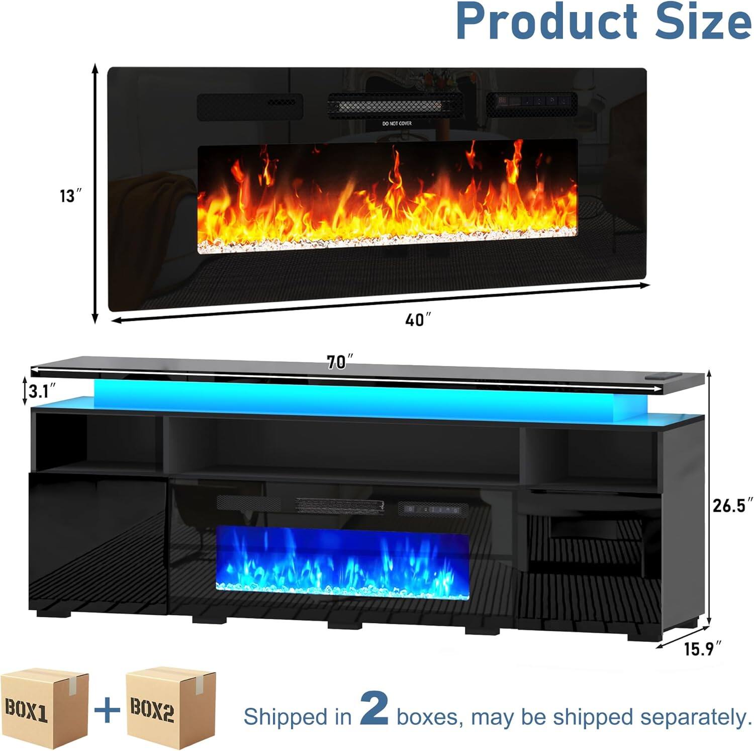 Product Size: 13" x 40" x 3.1" x 70" x 26.5" x 15.9"  
BOX1 + BOX2  
Shipped in 2 boxes, may be shipped separately.