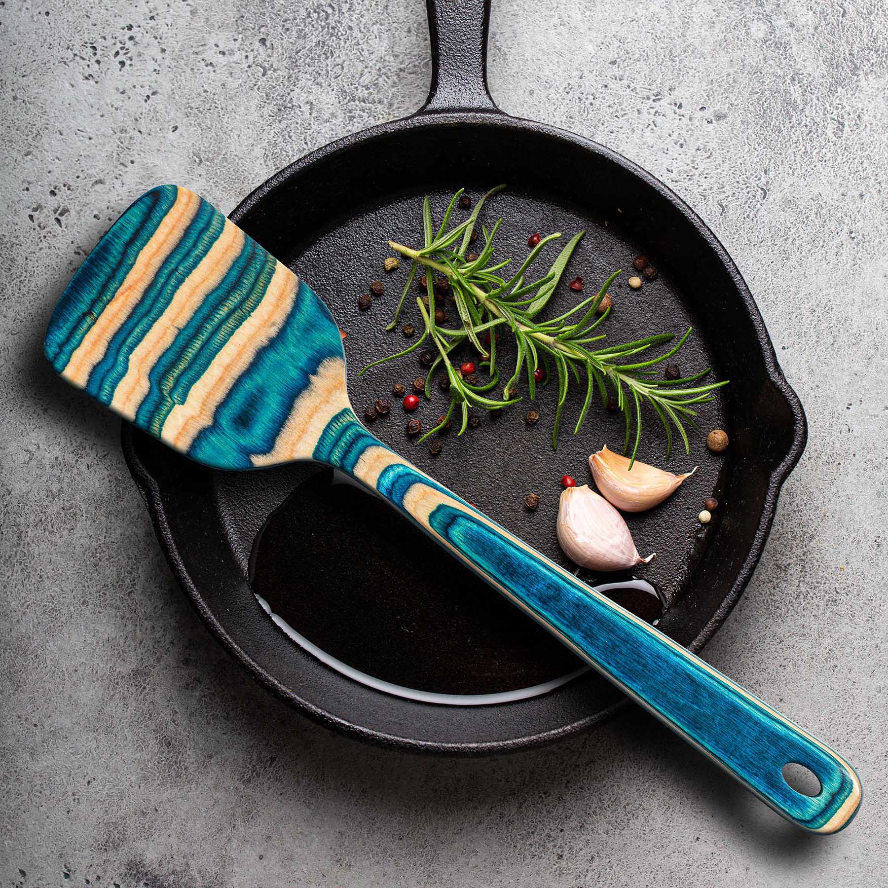 Back. Baltique - Mykonos Collection 4 Piece Cooking Utensil Set, Safe for Nonstick - Blue, Light Wood.
