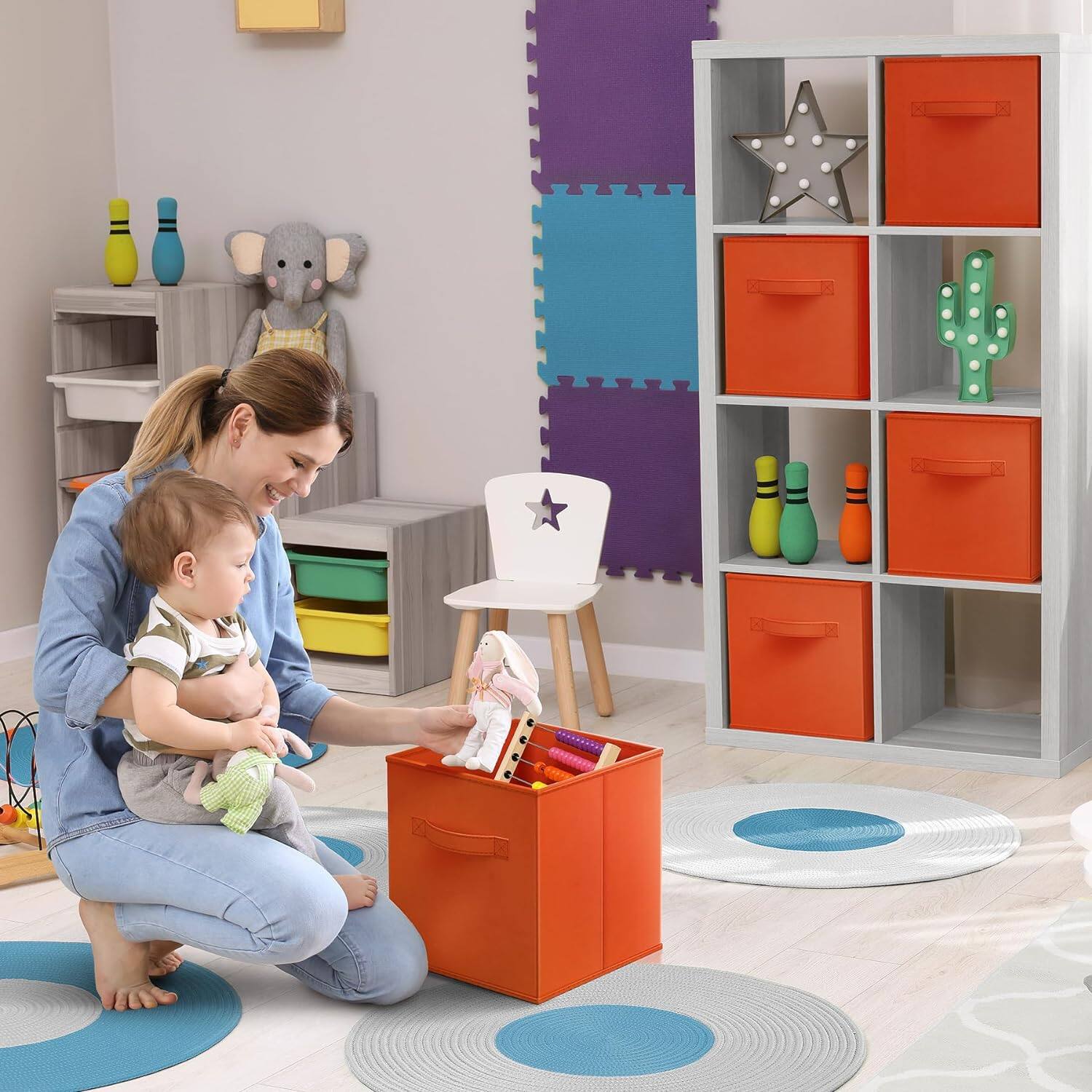 Alt View 1. Sorbus - Sorbus Foldable Storage Cubes - 6 Fabric Baskets for Organizing Pantry, Closet, Shelf, Nursery, Playroom, Toy Box, Cubby - Orange.