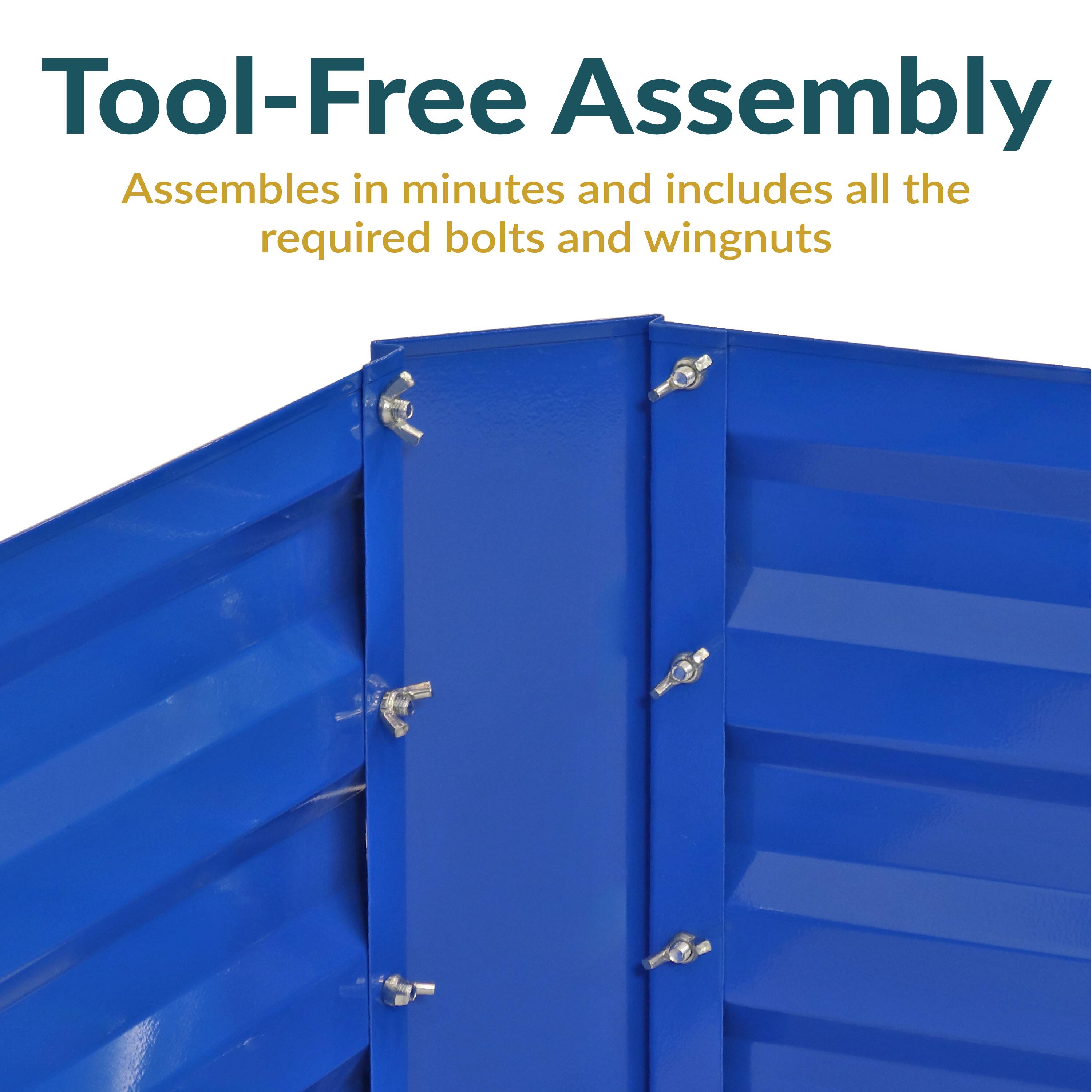 Tool-Free Assembly  
Assembles in minutes and includes all the required bolts and wingnuts