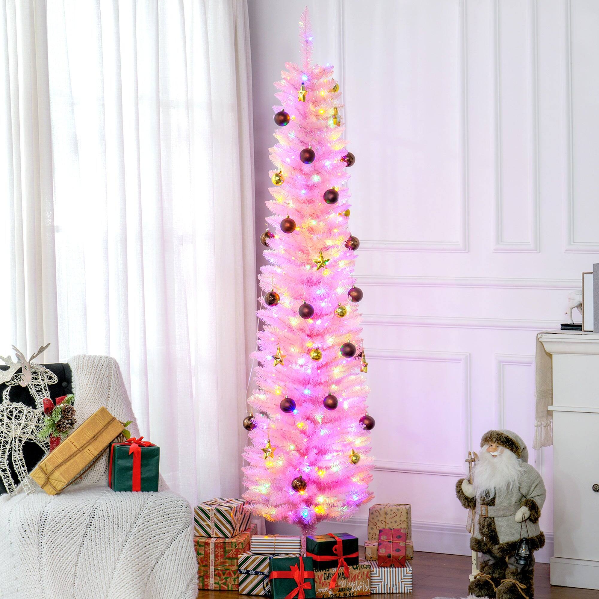 Alt View 4. BreeBe - 6ft Tall Pencil Prelit Artificial Christmas Tree Holiday DÃ©cor with 360 Colorful Surface Branches - Pink.