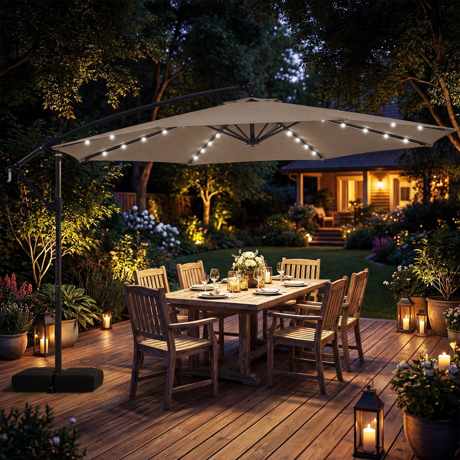 Alt View 1. Costway - Costway 10 FT Solar Offset Hanging Umbrella Patio Cantilever Umbrella with 32 LED Lights - Brown.