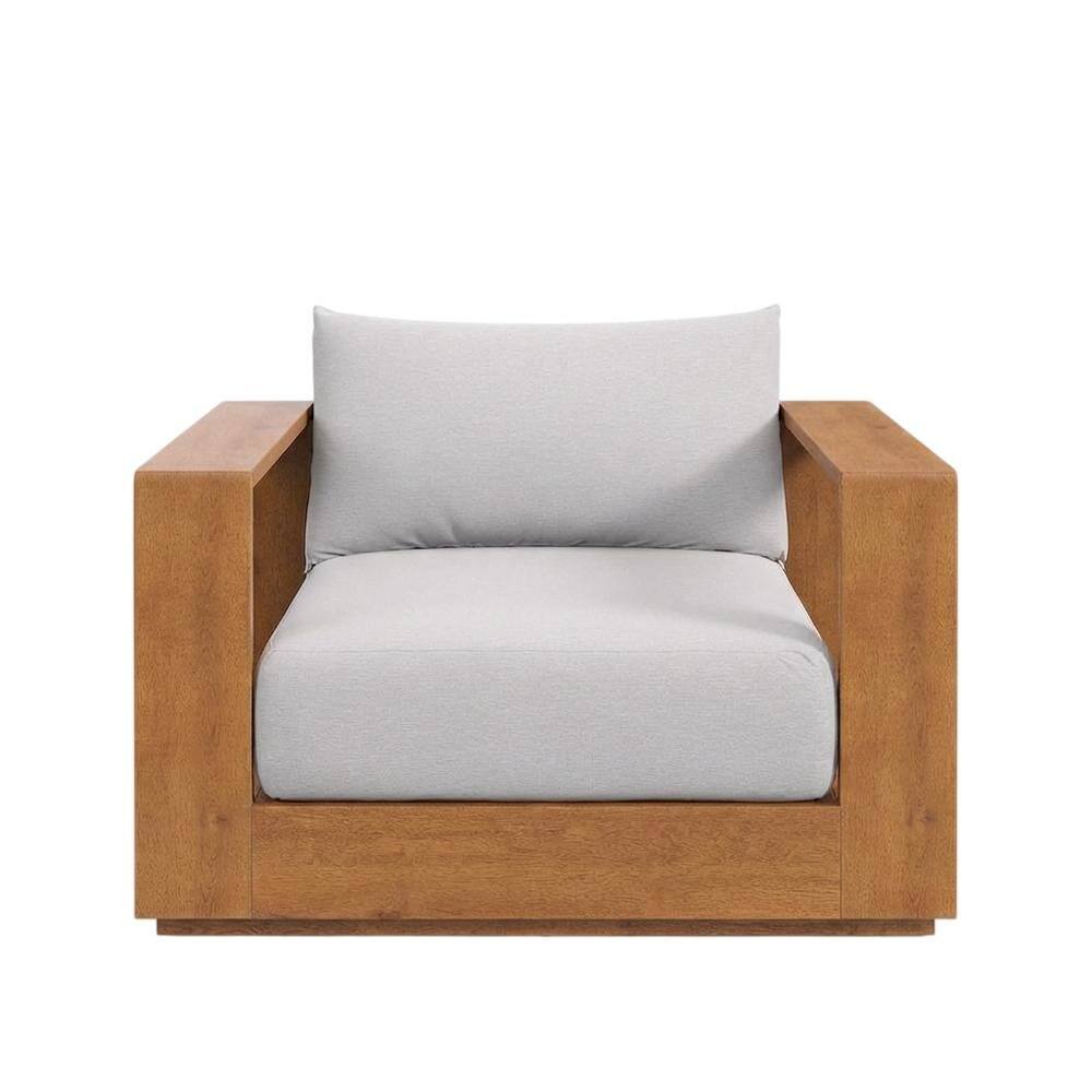 Back. Outdoor Escape - Outdoor Patio Acacia Wood Armchair and Ottoman Set with Cushioned Seating - Gray.