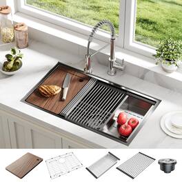 GARVEE - 32 x 19 Inch Undermount Kitchen Sink, Single Bowl Workstation with Cutting Board Dish/Drying Rack (Not Included Faucet) - Black