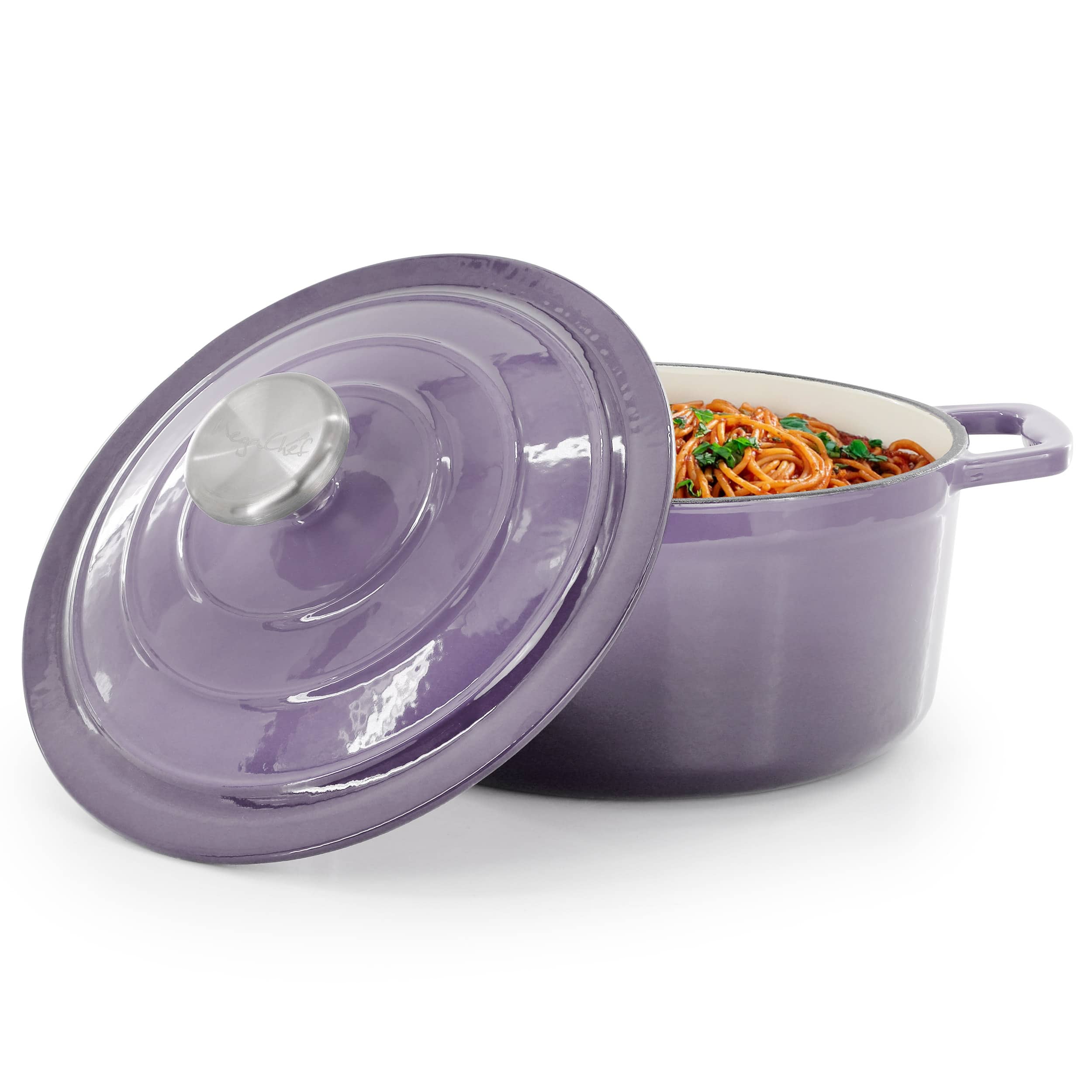 Mega Chef - MegaChef 2.7 Quart Round Enameled Cast Iron Casserole in Gradient - Purple