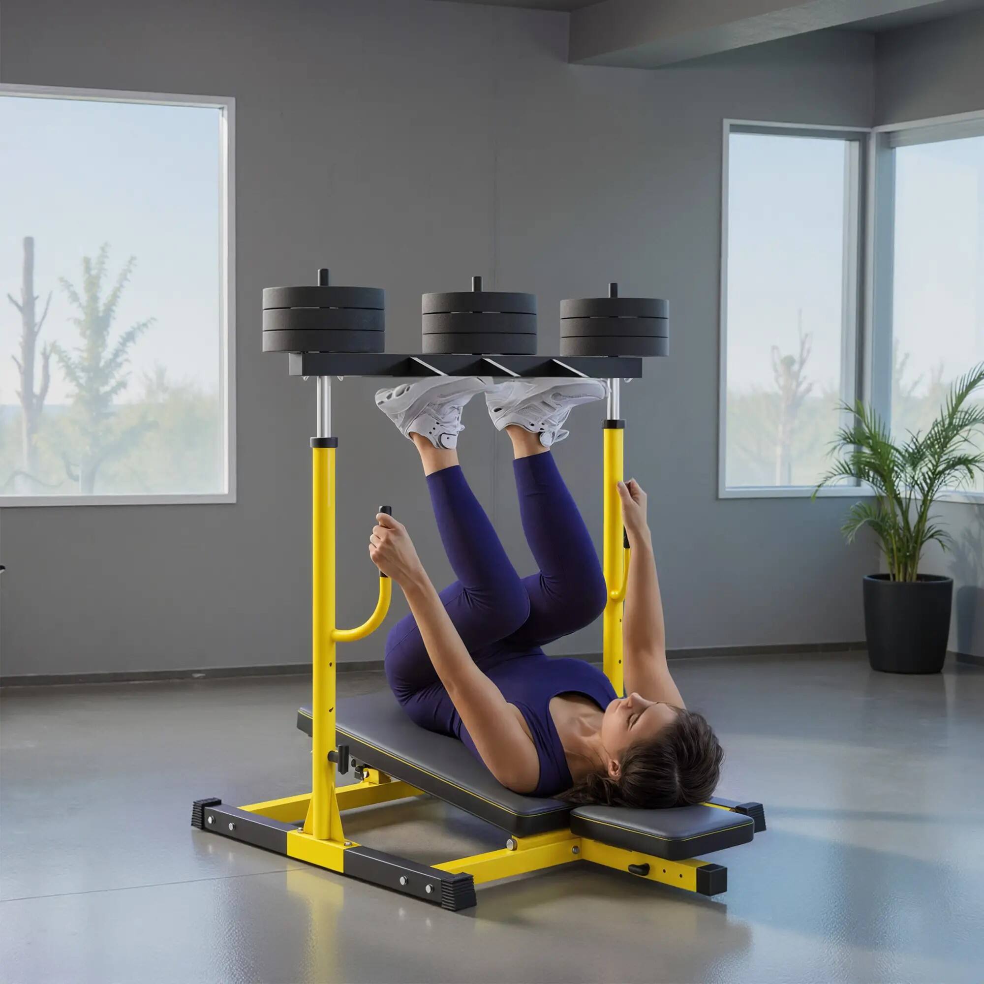 Alt View 1. SKONYON - Vertical Leg Press Machine with Adjustable Positions and Standard Plate Compatibility for Home Strength Training - Yellow.