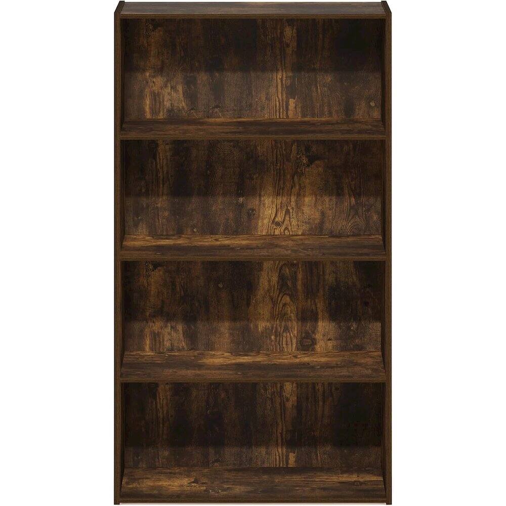 Alt View 2. FurniFact - Brown Wooden Book Shelf with Four Tiers of Wooden Shelves for Stylish Display - Amber Pine.
