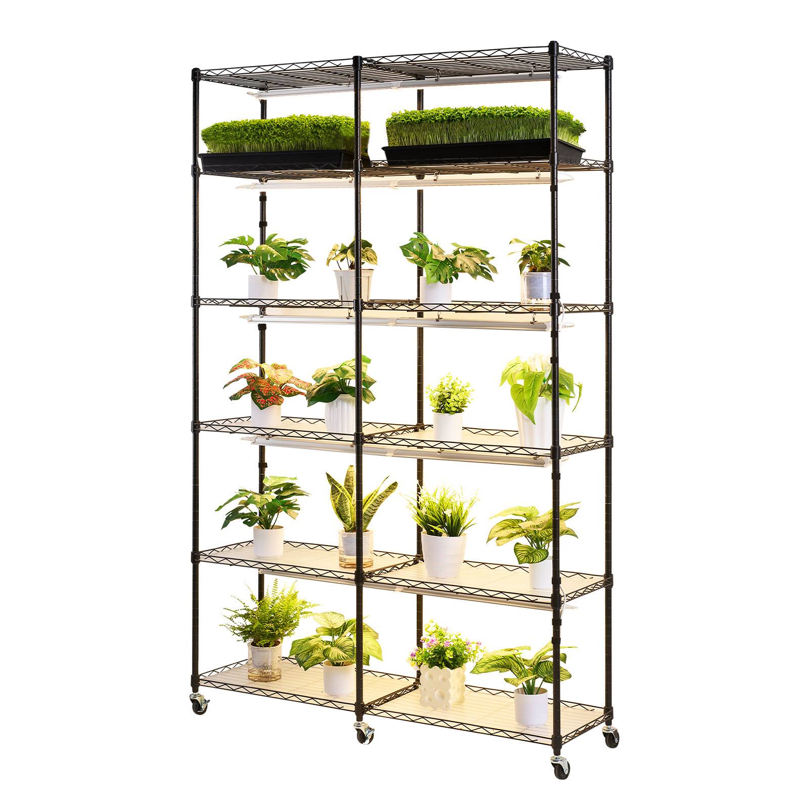 Alt View 5. VEVOR - Plant Shelf with Grow Light, 6-Tier Double-Row Plant Stand, 71in Tall Indoor Plants Display Rack with Wheels & Timer - Black.