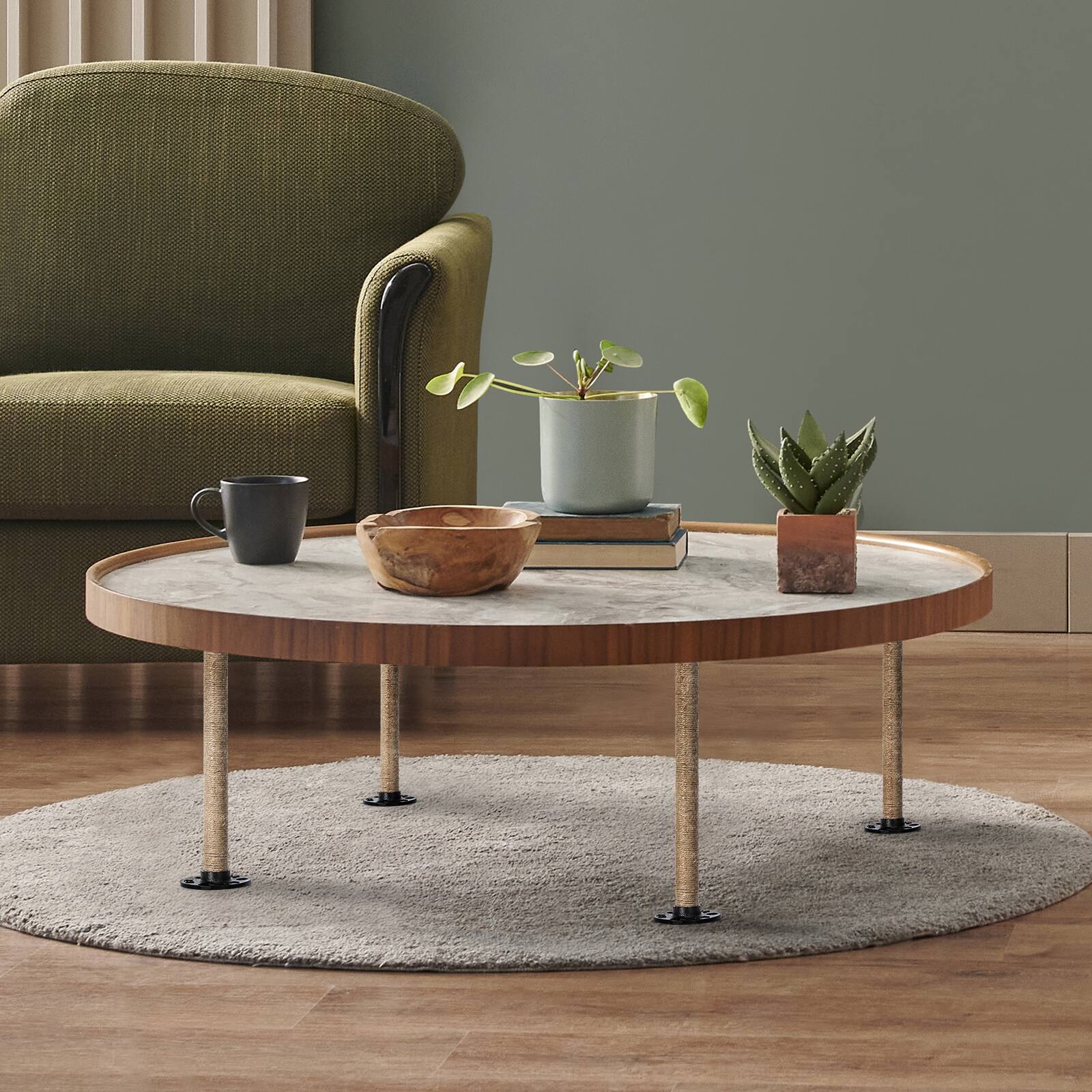 Alt View 5. Oumilen - 4 Pack Hemp Wrapped Industrial Pipe Table Legs – 12.13in Heavy Duty Metal Legs for DIY Coffee Table - Natural.