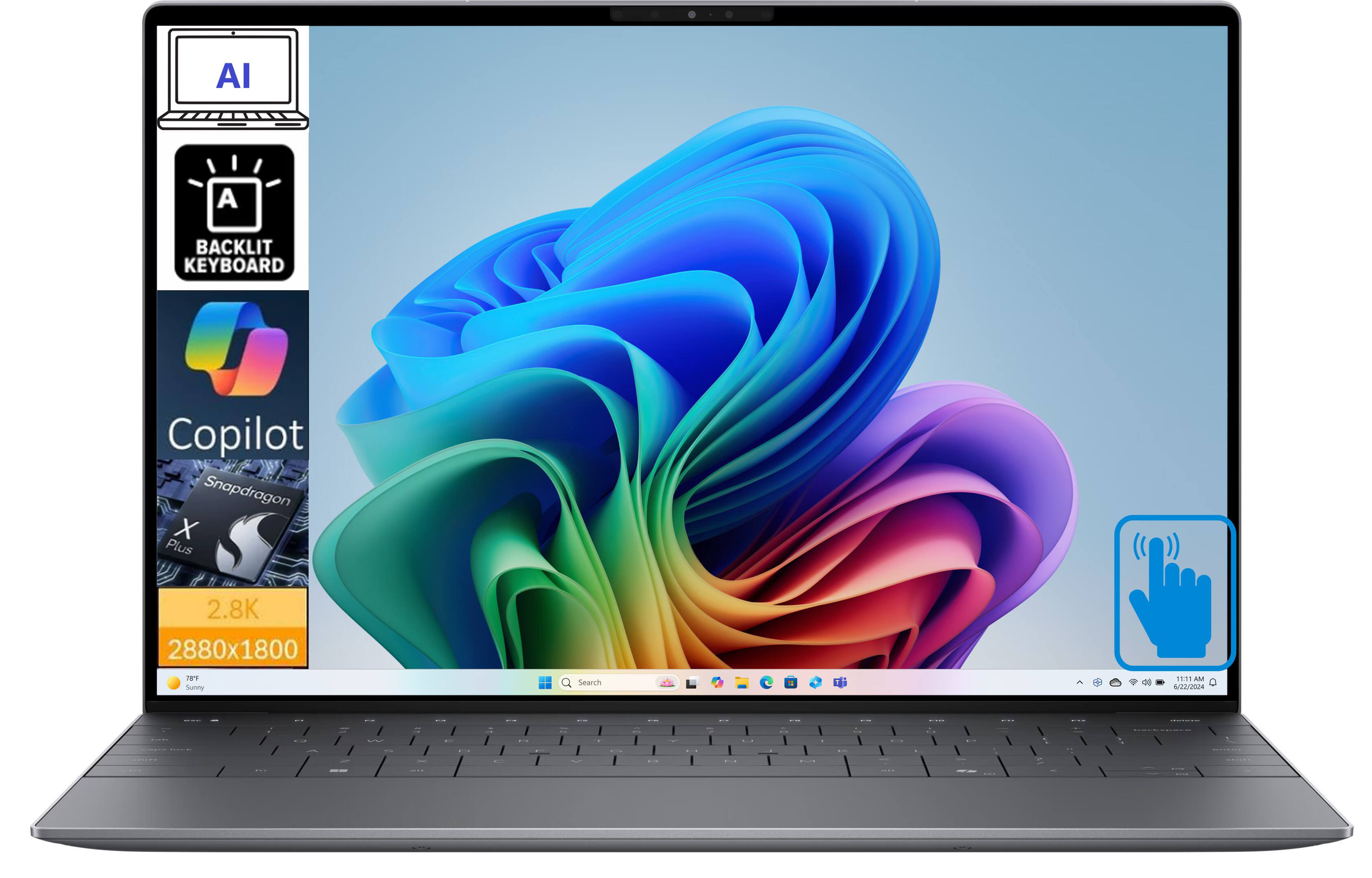 AI BACKLIT KEYBOARD Copilot Snapdragon X Plus 2.8K 2880x1800 THY Sunny Search 1511 AM
