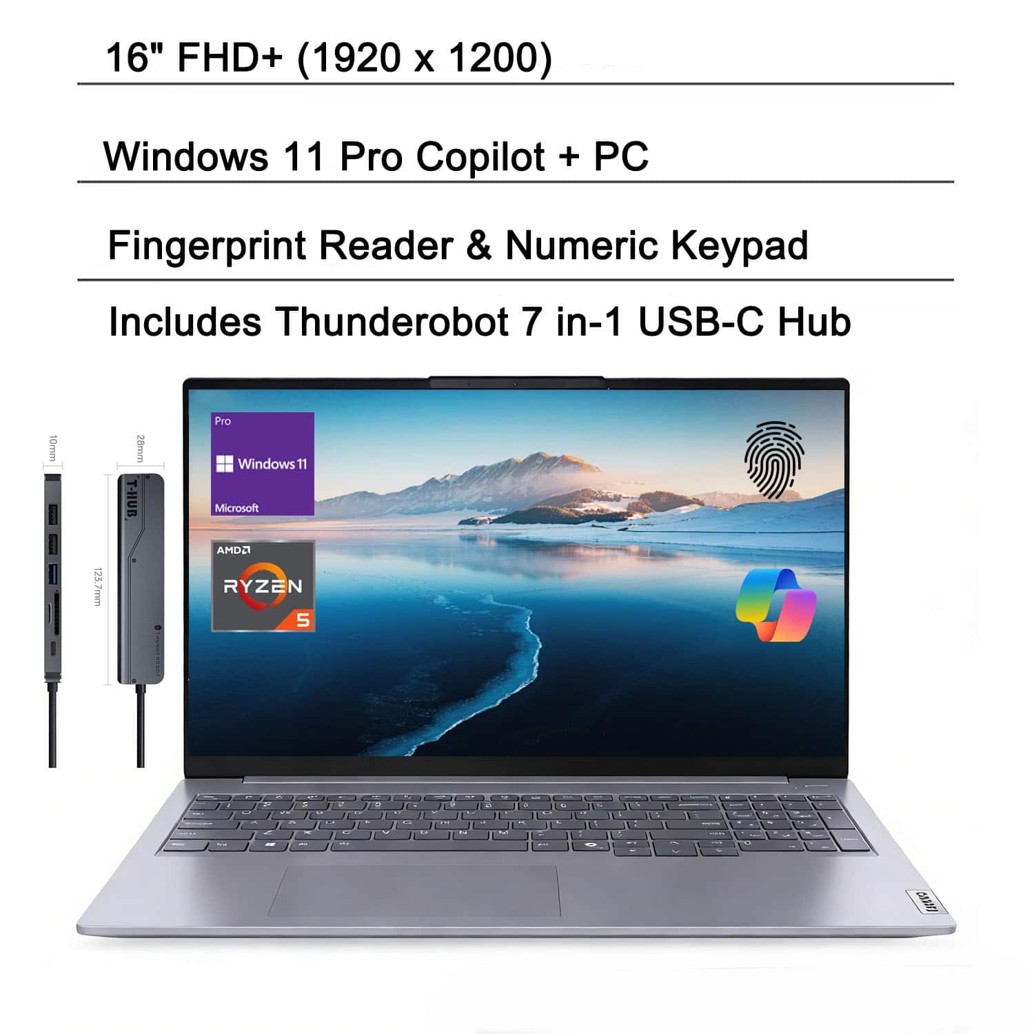 Lenovo - ThinkBook 16 16” FHD+ Laptop - AMD Ryzen 5 7533HS with 32GB RAM - 1TB SSD - Built for Creative Pros & AI-Enhanced Work - Gray