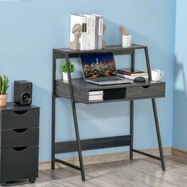 GOODSILO - Compact Home Office Writing Desk with Storage Shelf and Drawer for Study and Work Spaces - Charcoal Grey