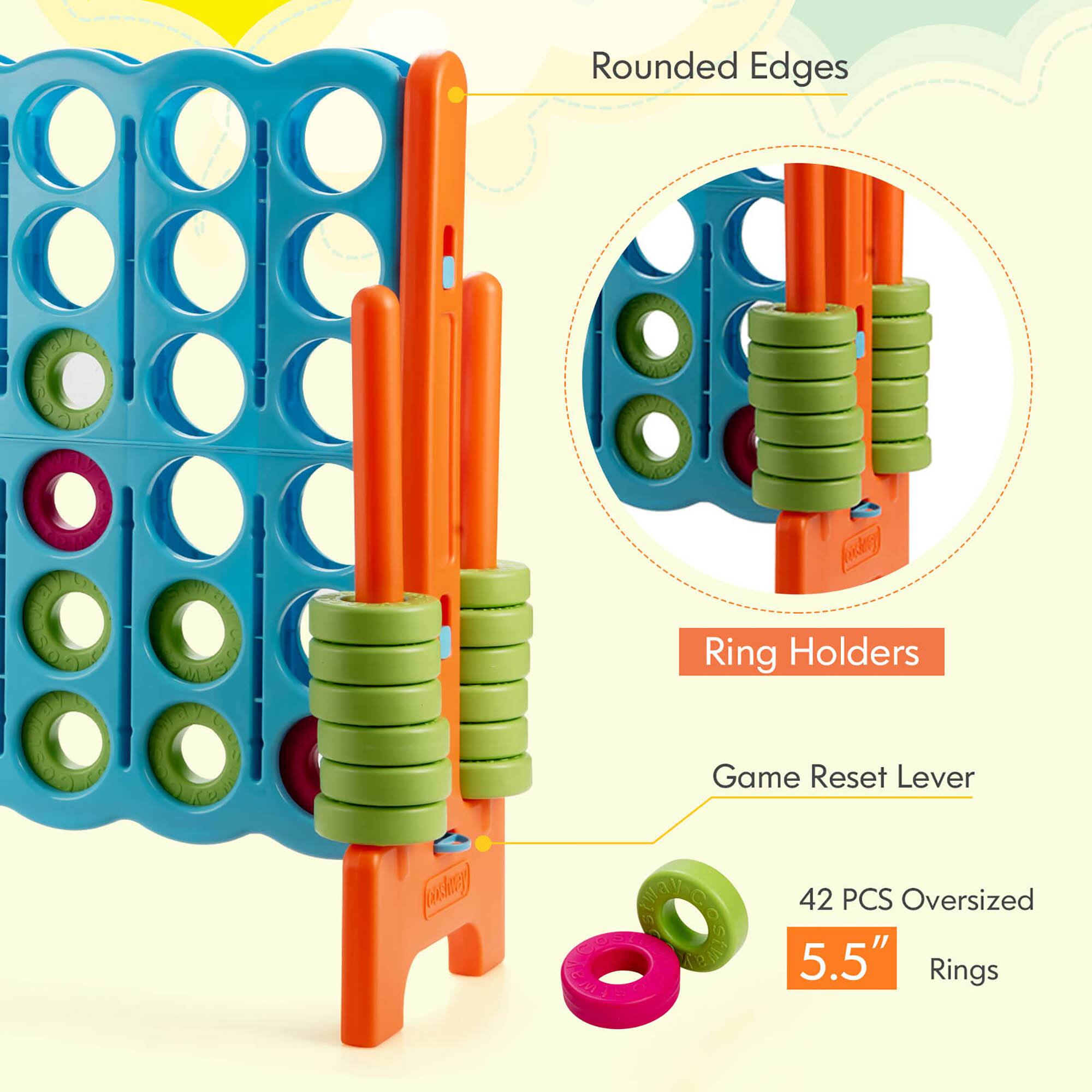 Rounded Edges  
Ring Holders  
Game Reset Lever  
42 PCS Oversized 5.5" Rings