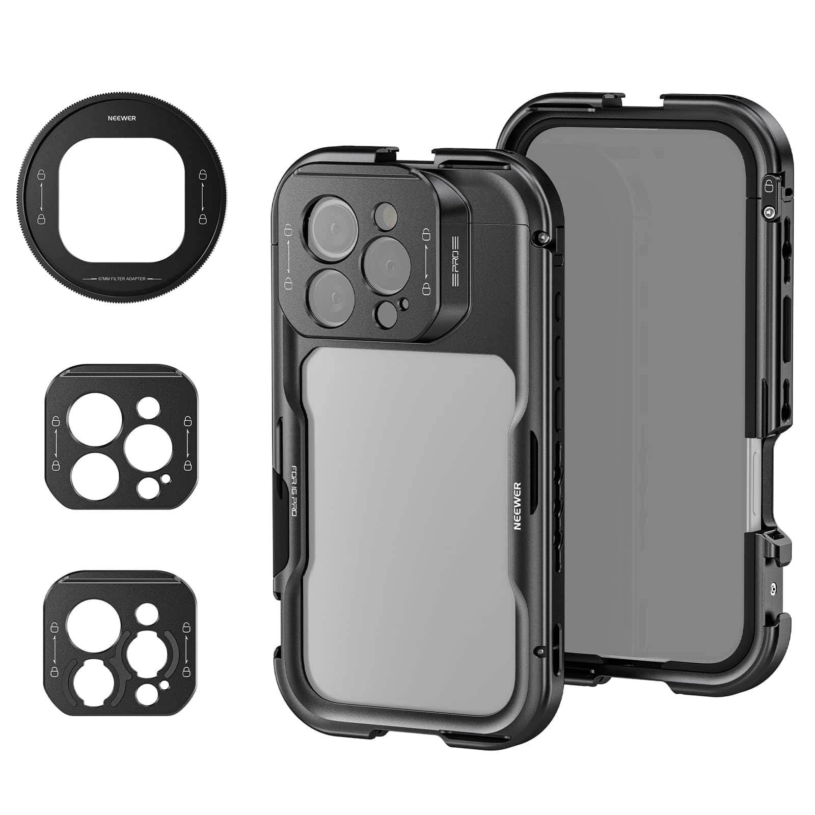 Neewer - Quick Release Phone Cage for iPhone 17 Only, 67mm Filter & Lens Mounts, PA158 - Black
