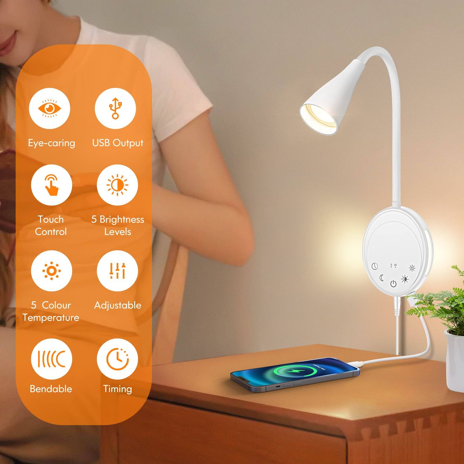 Dazzling Pops Wall Mounted Reading Light Book For In Bed With Touch ...