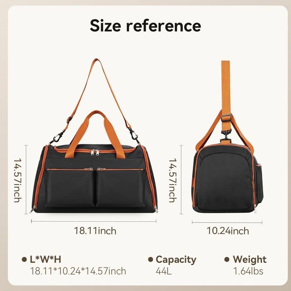 Size reference: 14.57inch, 18.11inch, 14.57inch, 10.24inch  
L*W*H: 18.11*10.24*14.57inch  
Capacity: 44L  
Weight: 1.64lbs