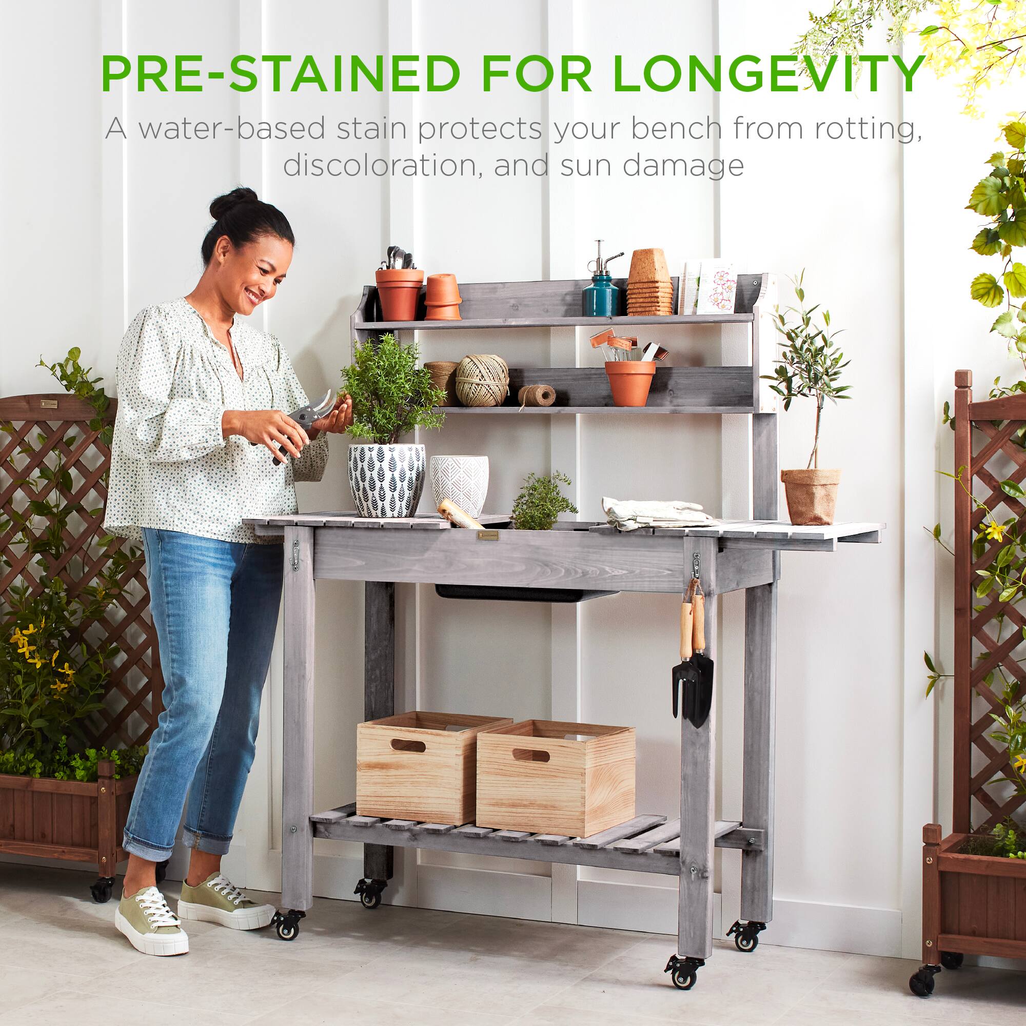 PRE-STAINED FOR LONGEVITY

A water-based stain protects your bench from rotting, discoloration, and sun damage